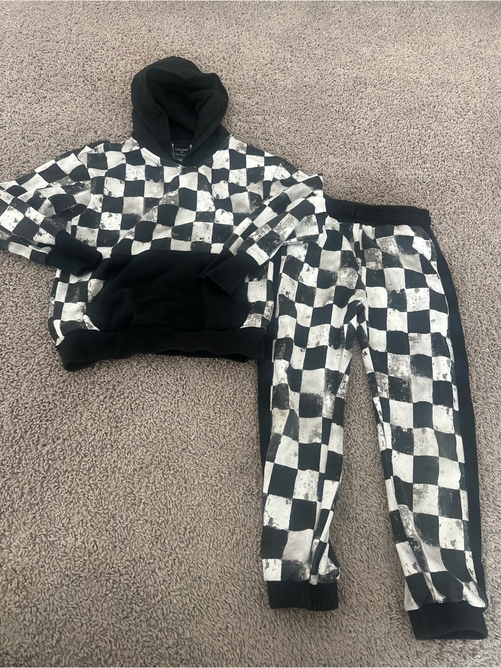 Little Bipsy Black and White Checkerboard Hoodie Set